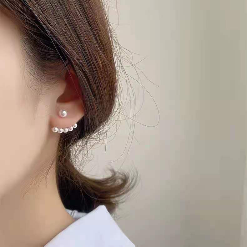 One Two-Piece Pearl Earrings New Fashionable 925 Silver Pin Earrings Women's Korean-Style Elegant Internet Celebrity Simple Earrings