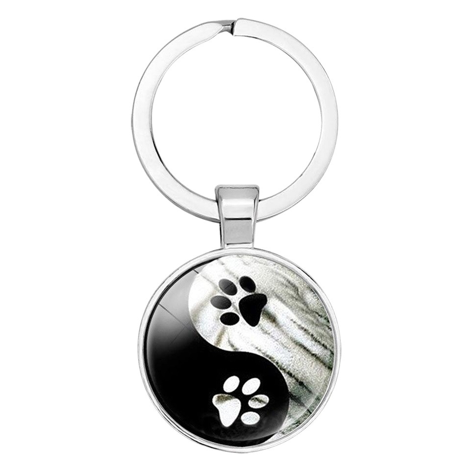 Chinese elements accessories Yin Yang Tai Chi cat footprints personality Time Gem key ring pendant key chain wholesale