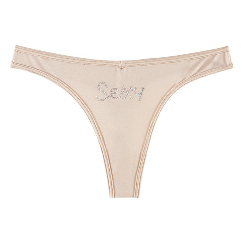 Sexy thong satin rhinestone letter T pants ice silk seamless pure desire hot girl rhinestone bikini European and American underwear