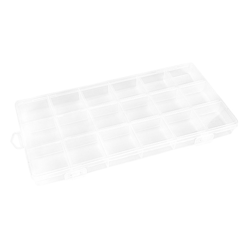 Integrated buckle fixed 18 grid transparent parts box with card slot broken Diamond and bean classification storage box pp plastic storage box