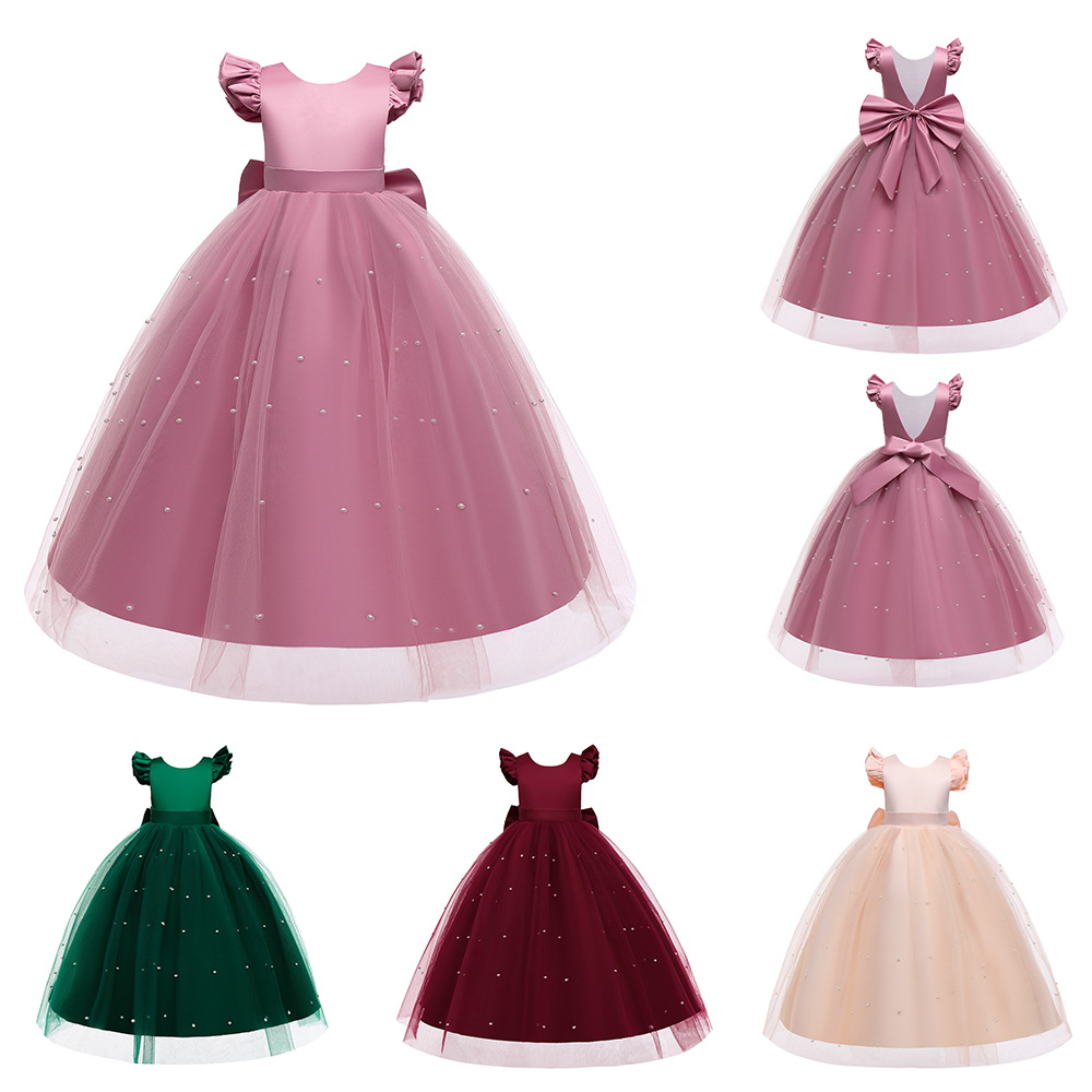 Picture of European and American Children's Dress Flower Girl Princess Dress Girl's Bow Long Dress Piano Performance Dress Poncho Wedding Dress Dress