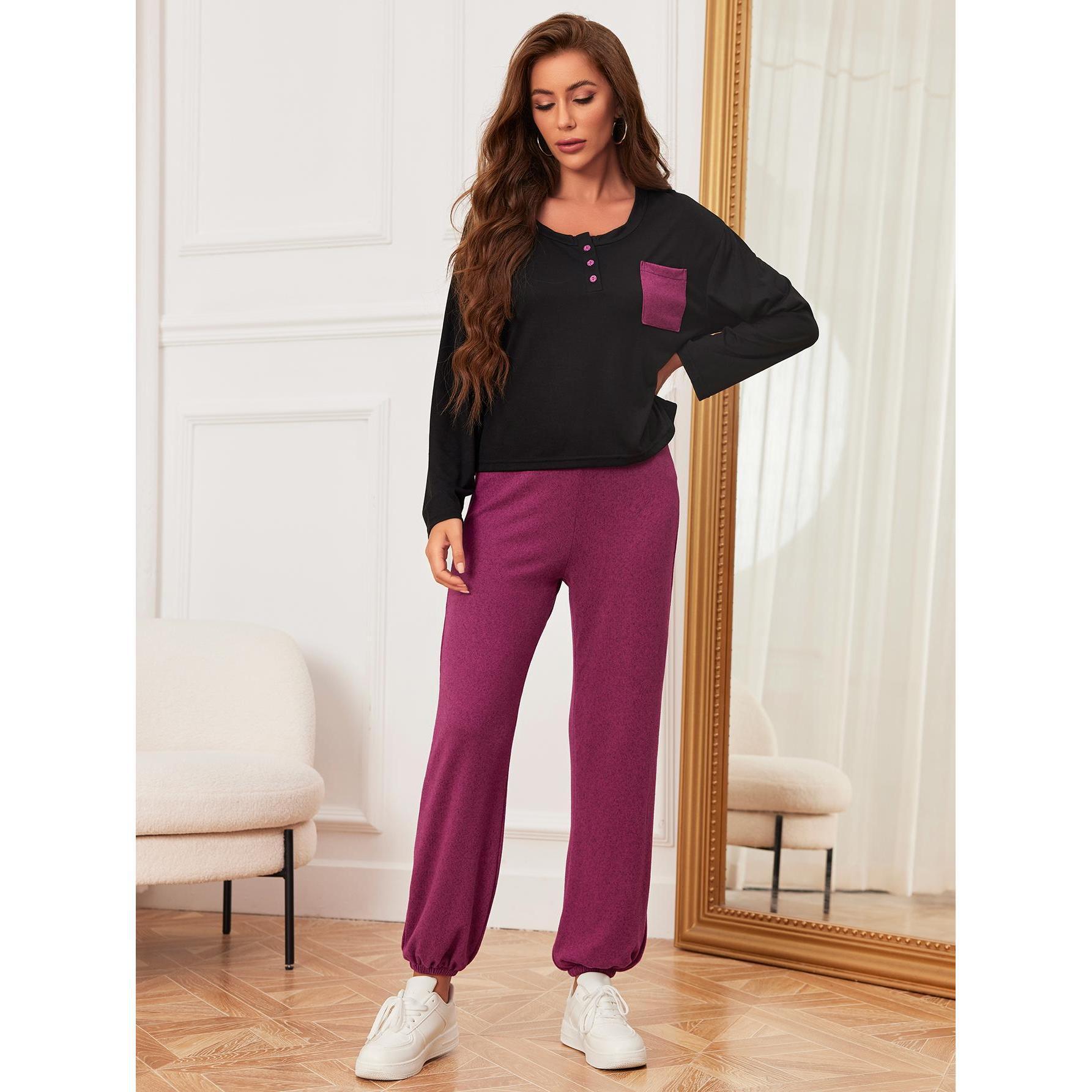 Foreign Trade European and American Home Clothes Women's Autumn and Winter Leisure Long Sleeve Pajamas Women's Suit Wear Cross-border Independent Station Amazon