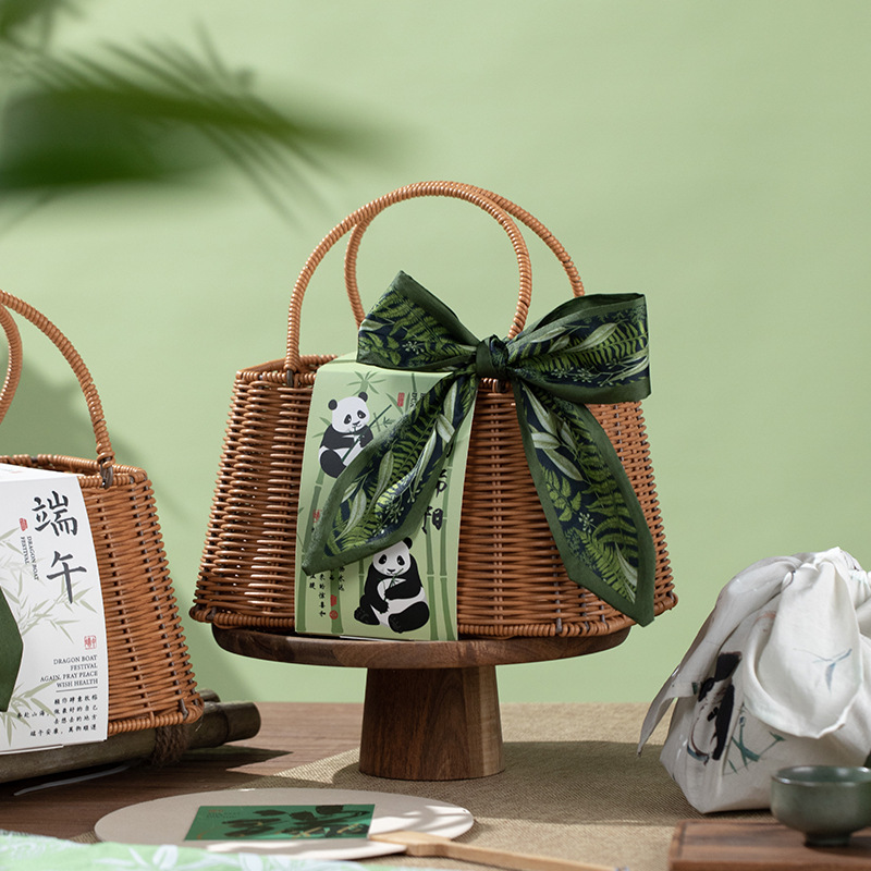 New Dragon Boat Festival Gift Box Handmade Rattan Rice Dumpling Packaging Box Gift Box Gift Souvenir Hand Basket Empty Box Customization