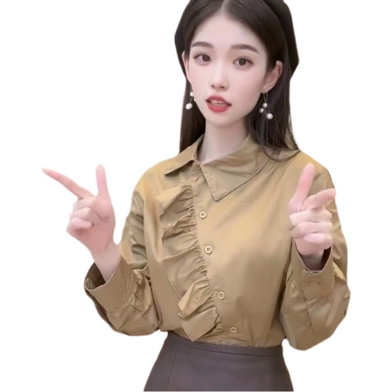 European Ruffled Long Sleeve Shirt Women's New Autumn 2023 Fashion Shirt Irregular Design Sense Top Clothes