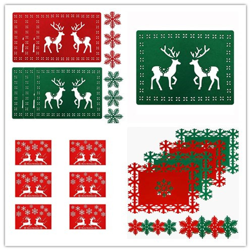 Cross-border Christmas Reindeer Tableware Mat Christmas Felt Table Runner Snowflake Coaster Table Decorations in stock Supply