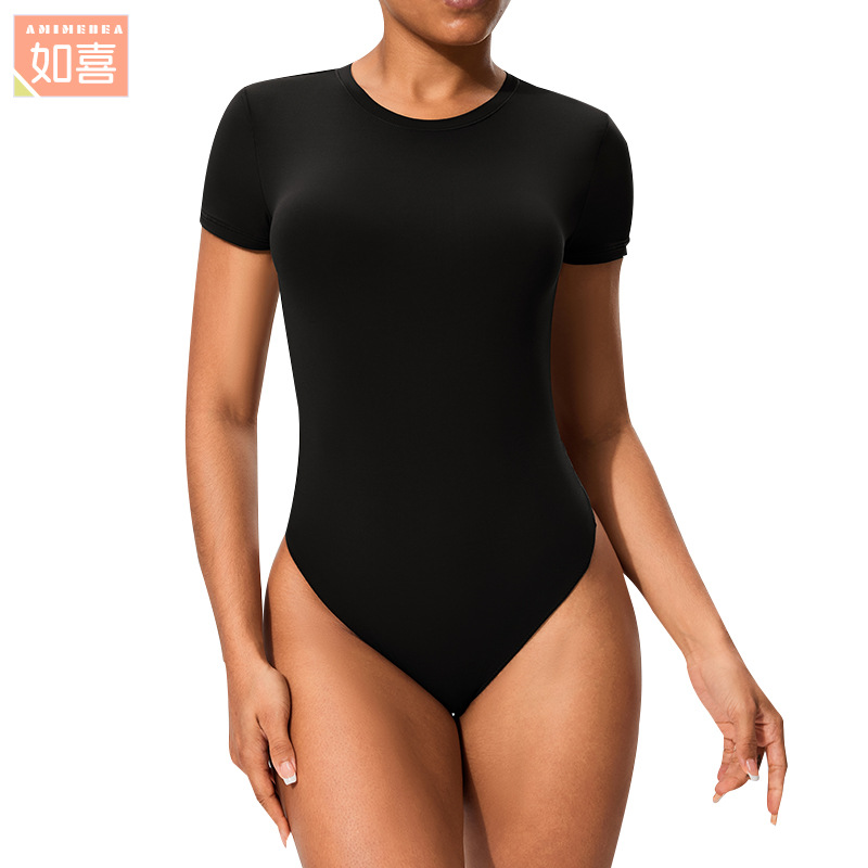 Picture of Inner Short-Sleeved T-Shirt Jumpsuit with Hidden Buckle Sports Tight Hip Base Shirt Yoga Clothes SSKIMSk Body Shaping Clothes