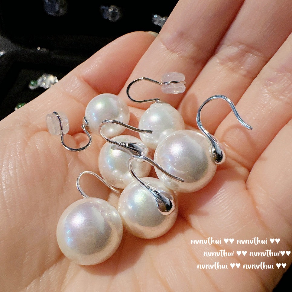 Bubble Mabei Pearl Pod 925 Silver Earrings Tahiti Deep Sea Big Bead 925 Silver Ear Hook Australian White