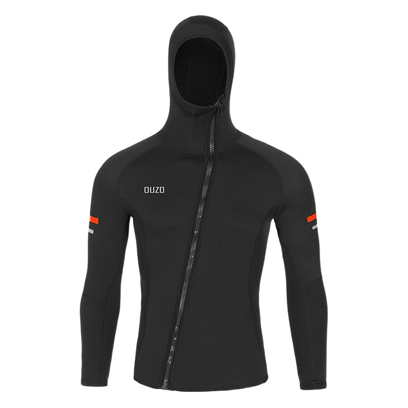 Ouzo 1.5mm Wetsuit Men's Hooded Long-Sleeved Diving Top Split Sun Protection Surfing Suit Jellyfish Suit Winter Swimsuit
