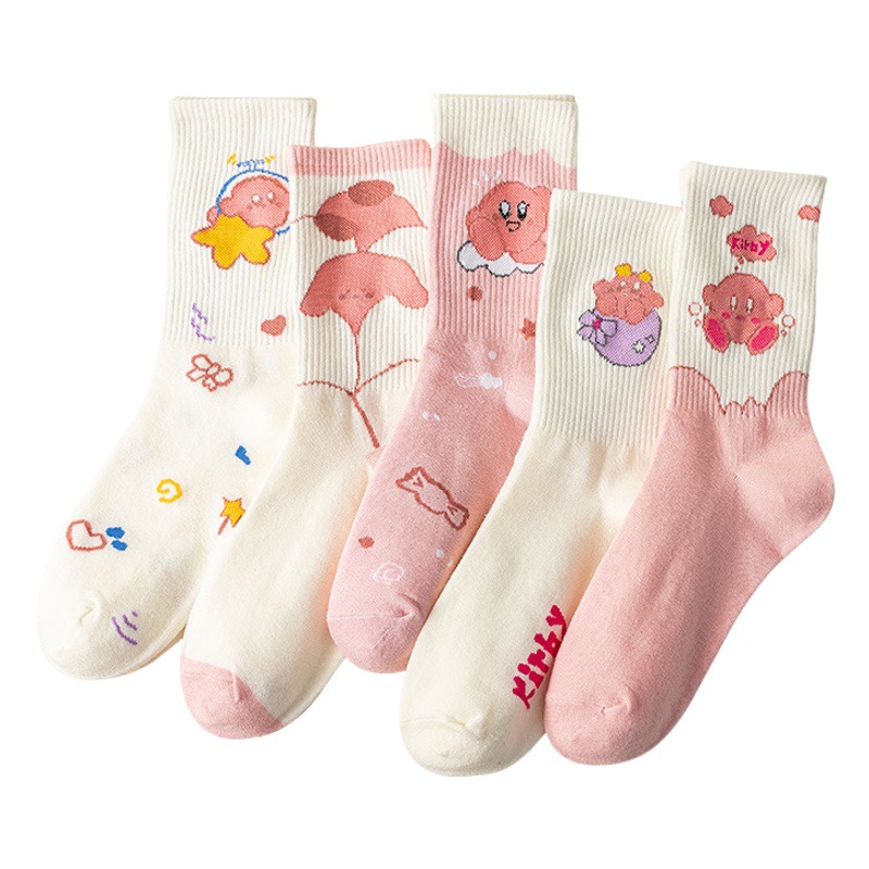 Stockings for Women Korean Style Mid-tube Cute Japanese Style Stockings Pink Star Kabi Instagram Style Trendy All-match Autumn and Winter Style