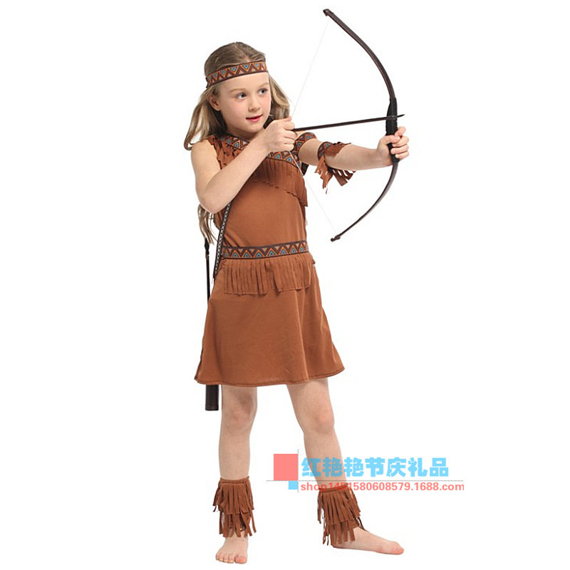 Picture of Halloween children's costume cos mask prom Indian princess dress performance costume Hunter costume G-0342