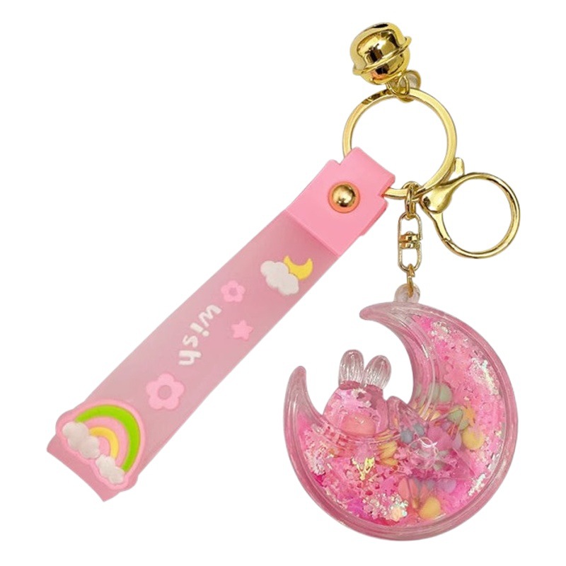 Net red creative oil luminous snowflake star Moon rabbit quicksand bottle keychain female cute quicksand bottle pendant bag ornaments