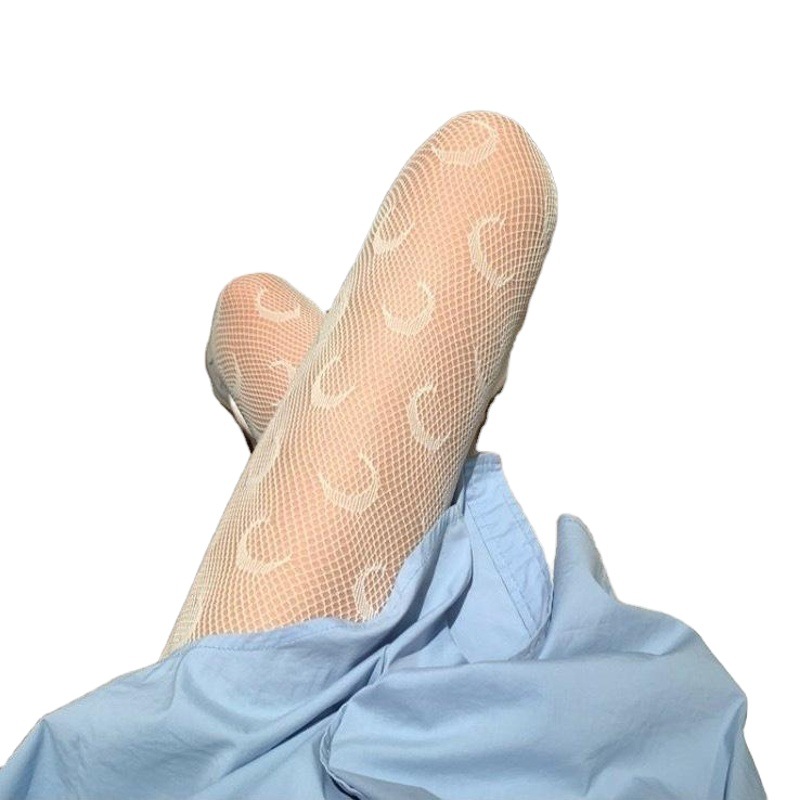 Internet Celebrity Moon Double G Sexy Fishnet Stockings Women's Spring Summer Autumn New Thin Black Stockings Pantyhose Instagram Trendy
