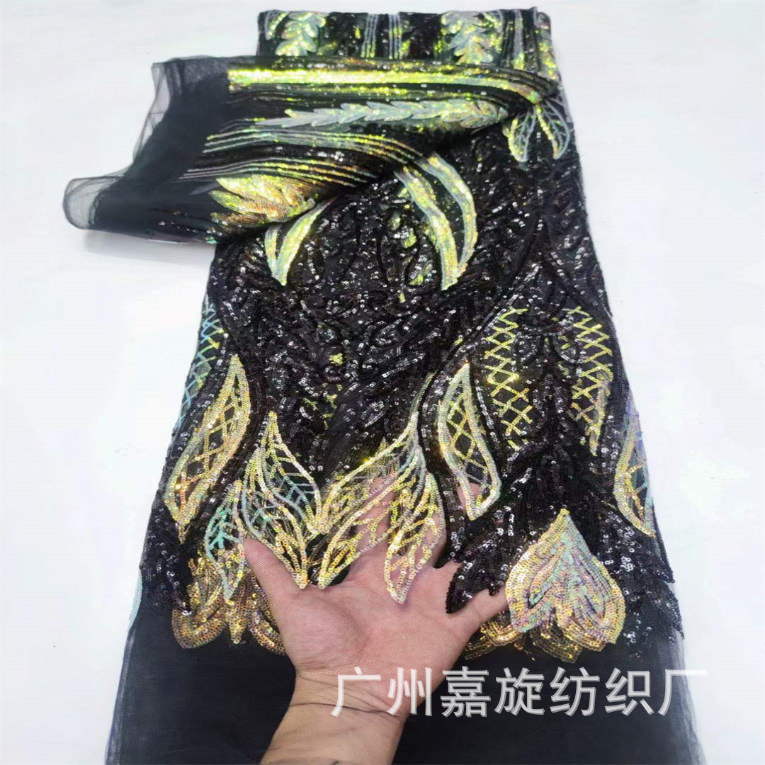 Picture of Cross-border e-commerce in stock fishtail wheat spike sequins embroidered African lace wedding dress embroidered cloth Sequins Lace