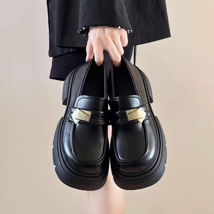 Black British Style Platform Leather Shoes Women's 2024 Spring New Korean Style Casual All-match Retro Mary Jane Single-layer Shoes