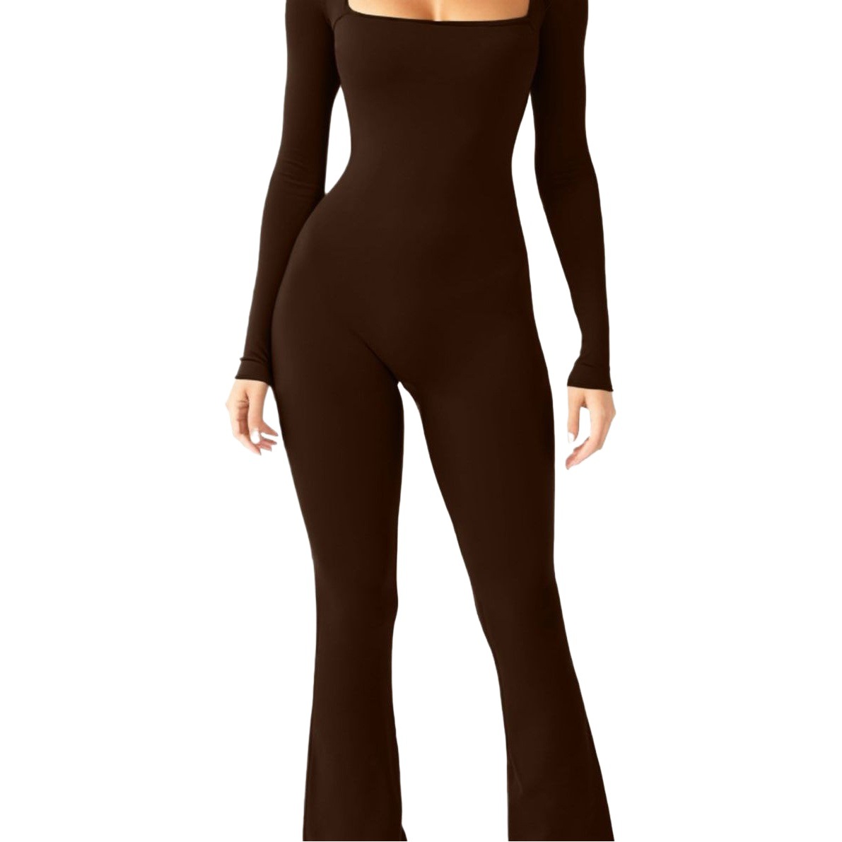 Cross-border 2023 Europe and America Amazon Foreign Trade Women's Long-sleeved Belly Waist-lifting Hip-lifting Square Collar Wide-leg High-elastic Jumpsuit