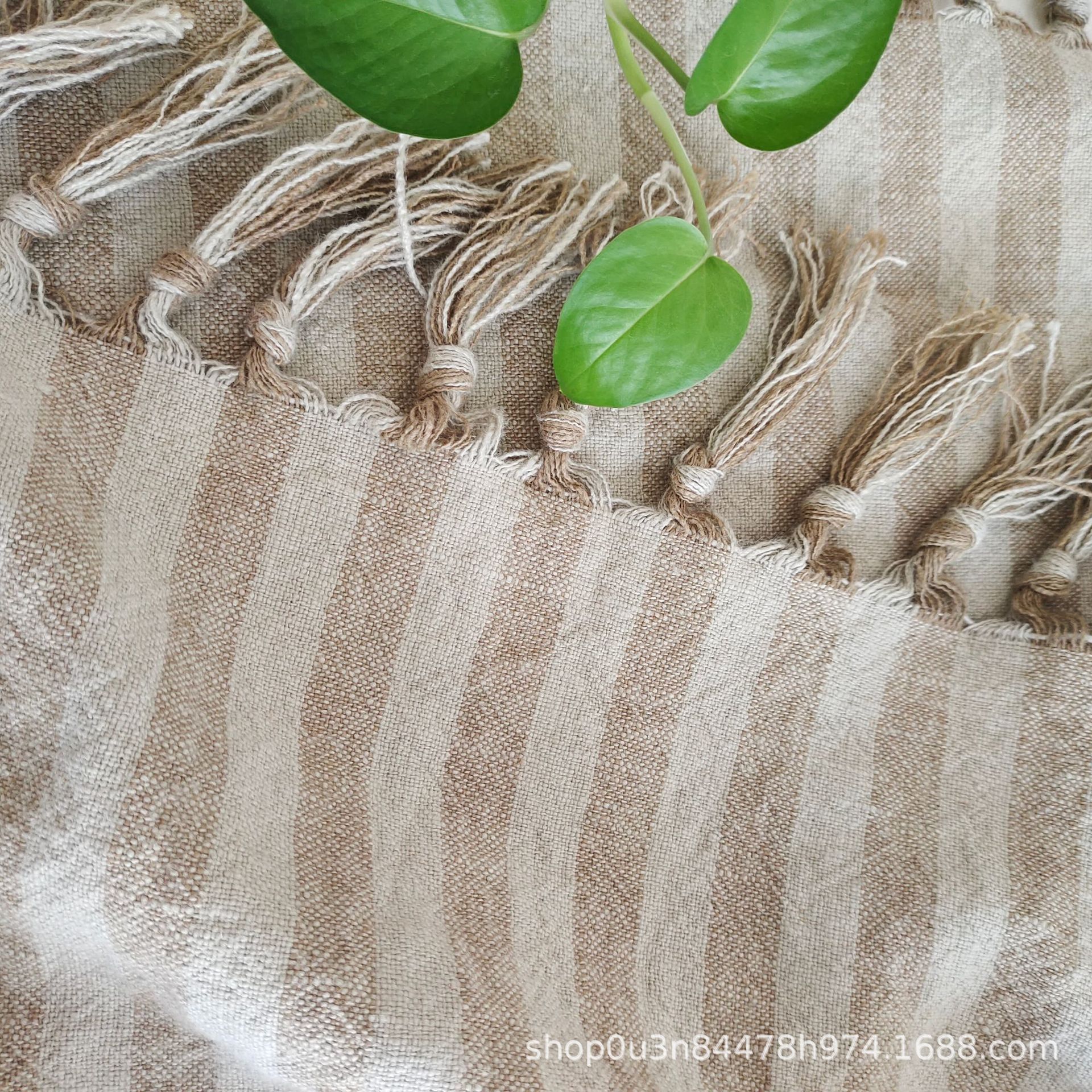 Pure Linen Heavy Rain Dew Stripesd Blanket Fabric Linen Blanket Fabric Finished Enzyme Washed Linen Blanket