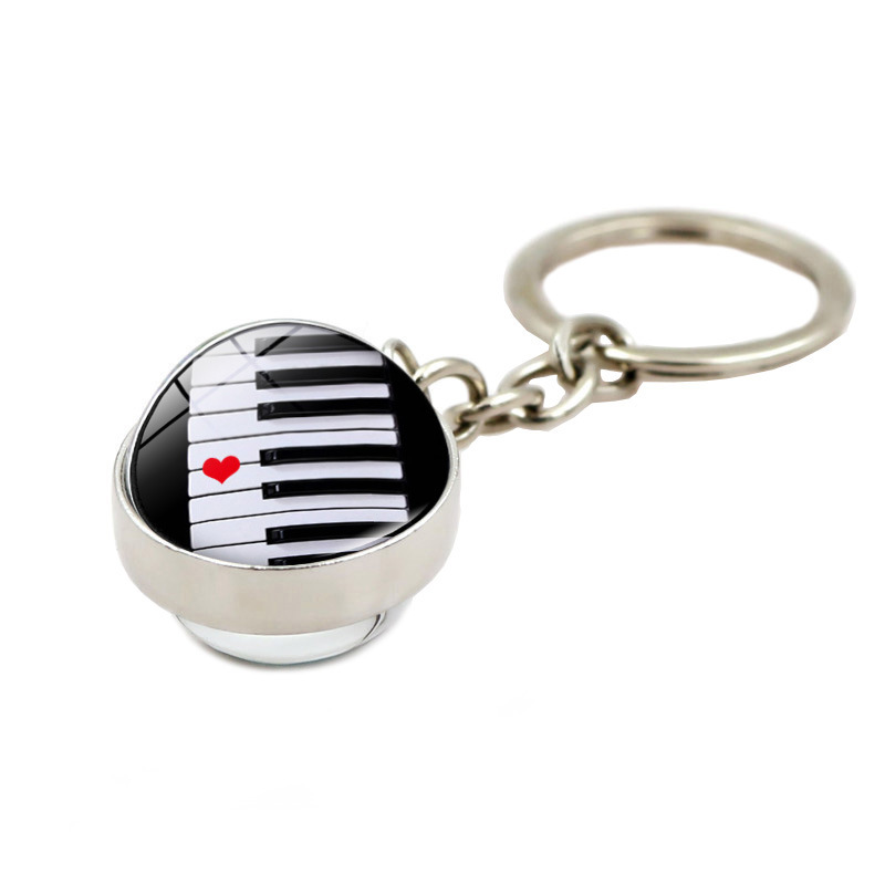 Picture of Music Symbol Piano Keys Time Gem Glass Ball Keychain Pendant Metal Key Chain Creative Small Gift