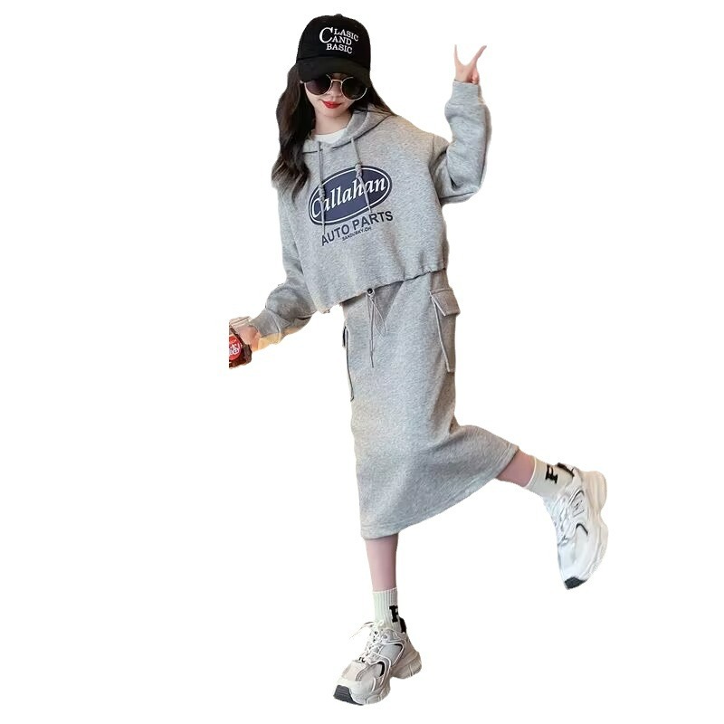 Picture of Girls' autumn suit skirt children's clothing 12-year-old junior high school girls fashionable western style girls' hooded sweater skirt