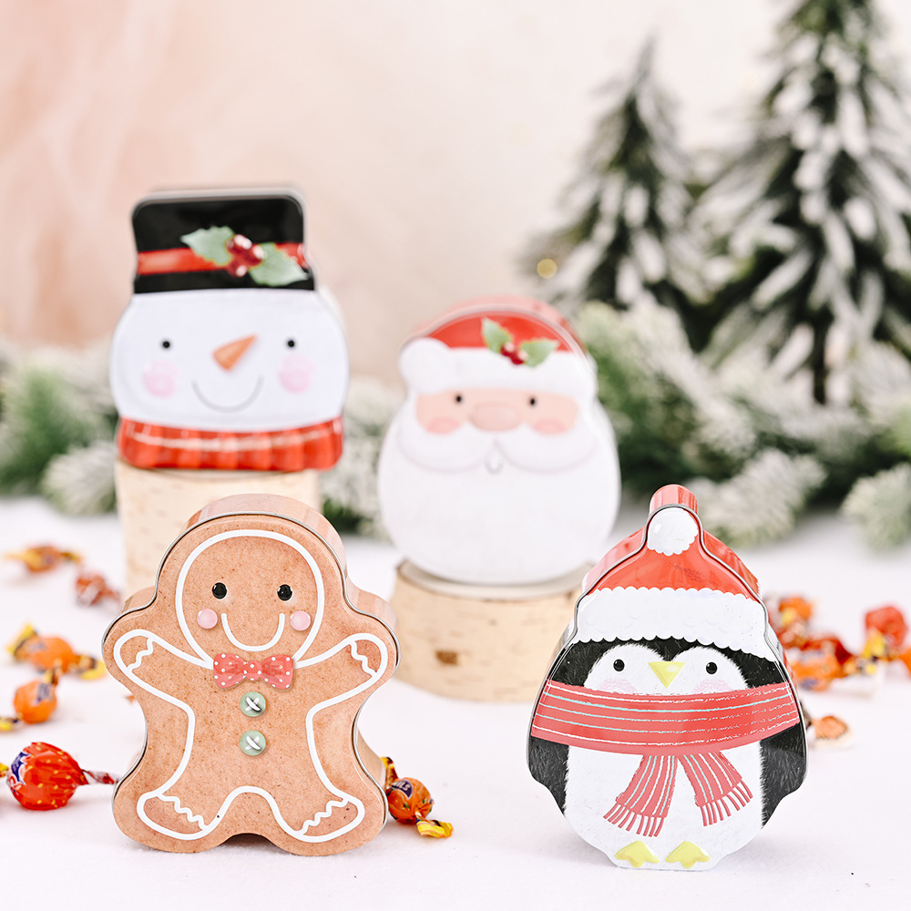 Cross-Border Hot Selling Christmas Mark Iron Box Card Special-Shaped Iron Box through Tinplate Box Old Man Snowman Box Gift Box