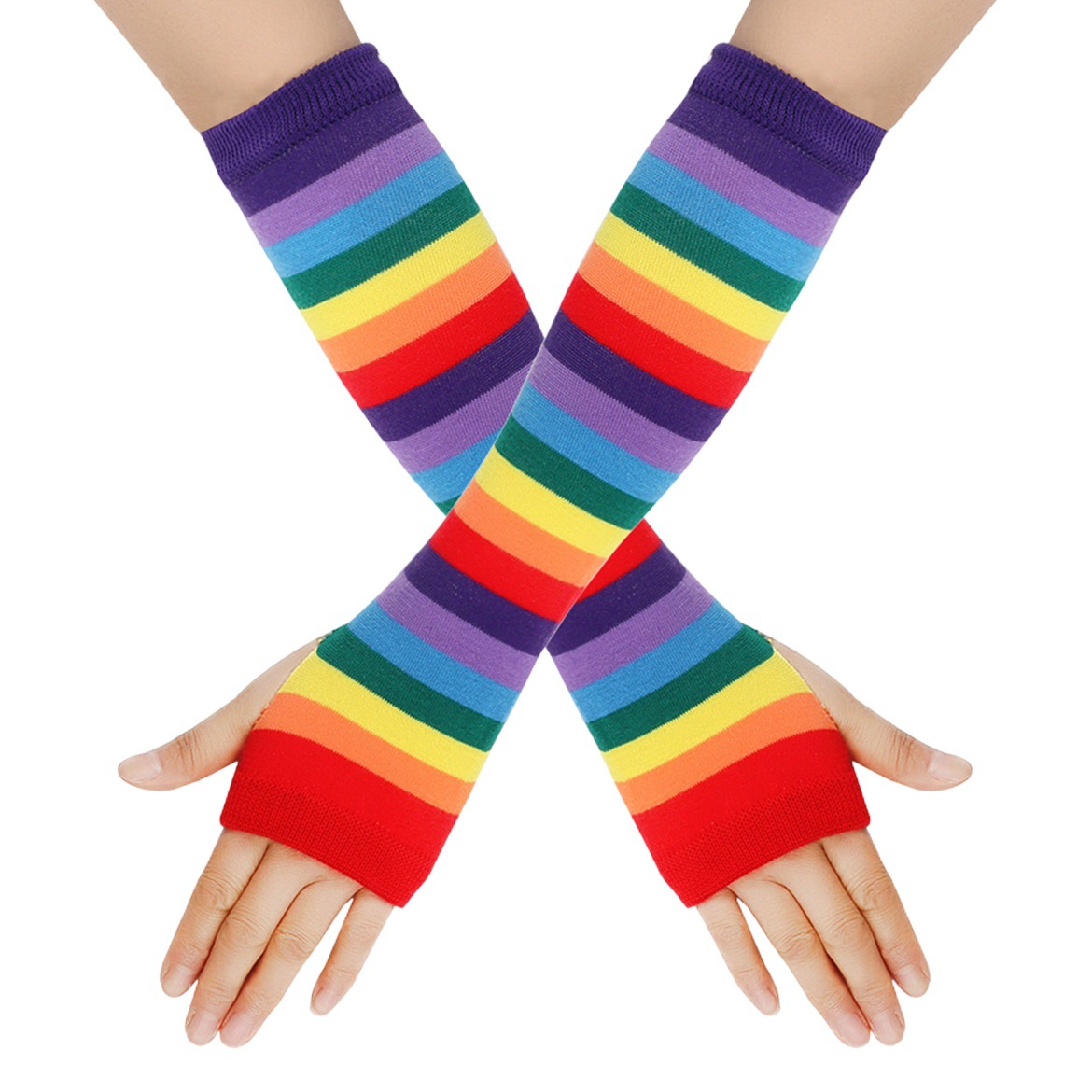 Winter gloves Korean Long gloves arm sleeve wholesale cospla anime black and white striped fingerless cotton long wrist sleeve