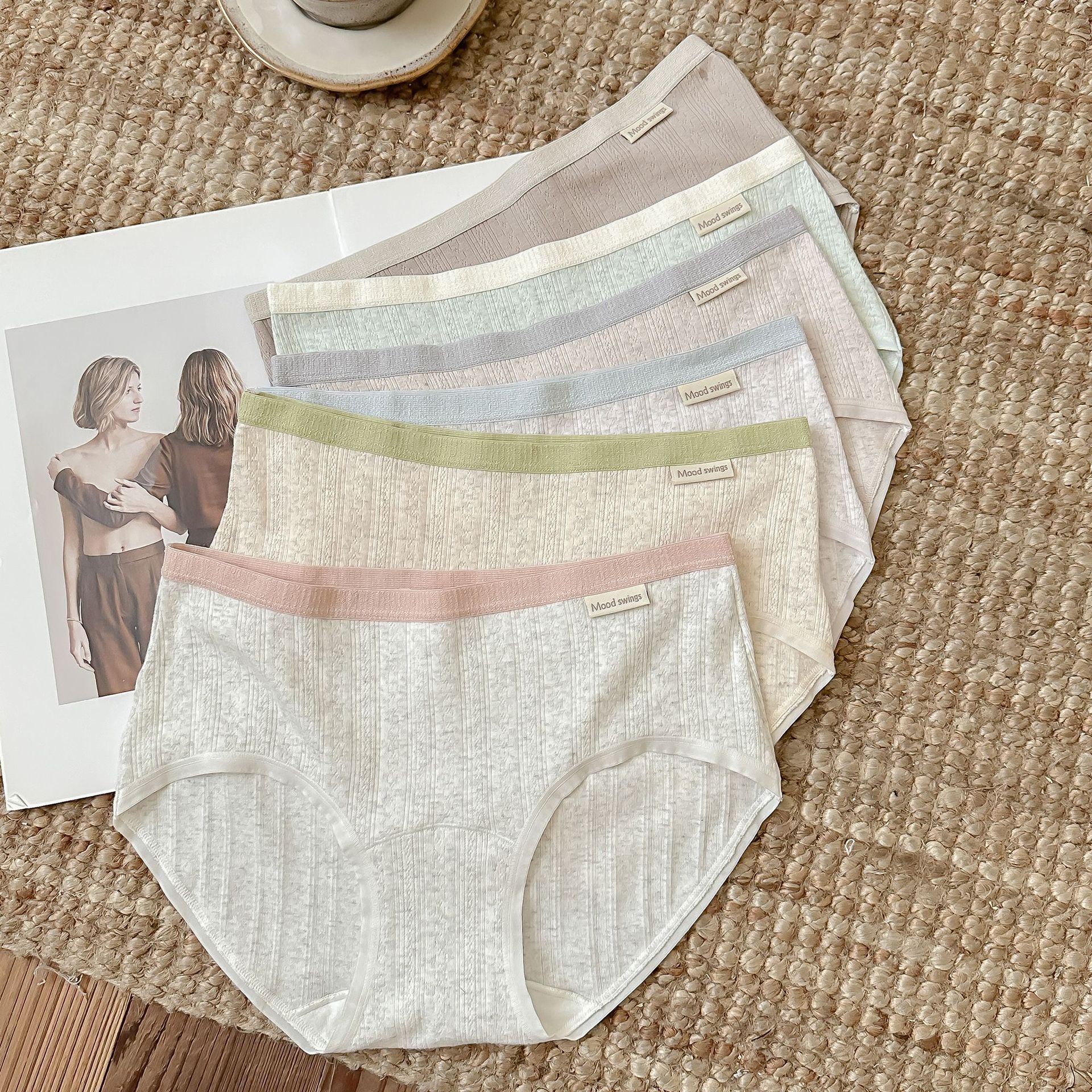 Matcha Girl Plus Size 100kg Color Block Floral Cotton Panties Women Full Panty 10A Antibacterial Extended Crotch Pure Cotton Briefs