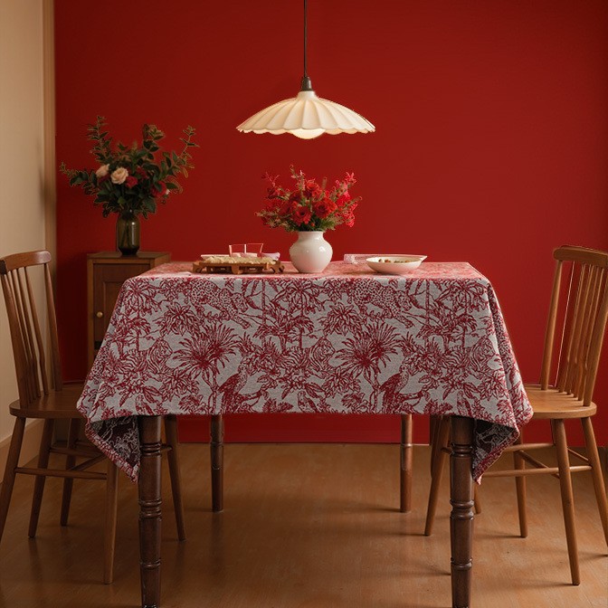 Imaki Rhyme American Wedding Tablecloth Coconut Tree Red Plant Dining Tablecloth Decorative Cloth Thick Tablecloth Thickened