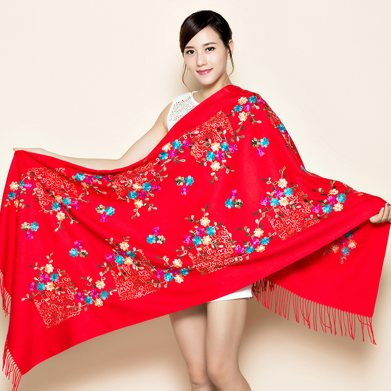 Red Embroidered Flower Buming Year Scarf Women's Spring and Autumn All-match Long Wedding Yarn Summer Dual-use Air Conditioning Shawl