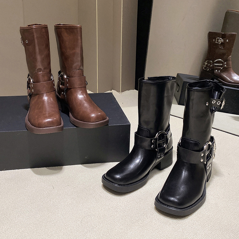 Picture of Travel Must Wear Boots Children American Style Vintage Martin Boots Brown High Boots Long Boots Western Cowboy Boots Women's Boots