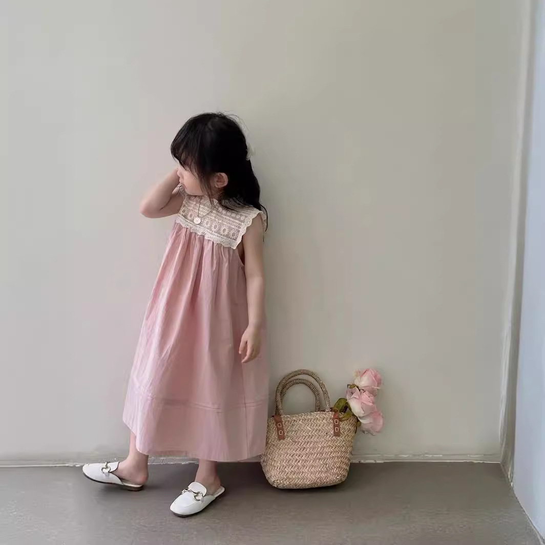 Picture of Korean Children's Clothing Girls Dress 2024 Summer Dress Elegant White Lace Splicing Sleeveless Princess Dress