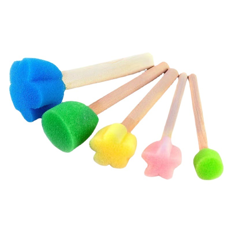Children's diy mushroom head brush 5 color flower sponge seal graffiti early education art tools sponge brush