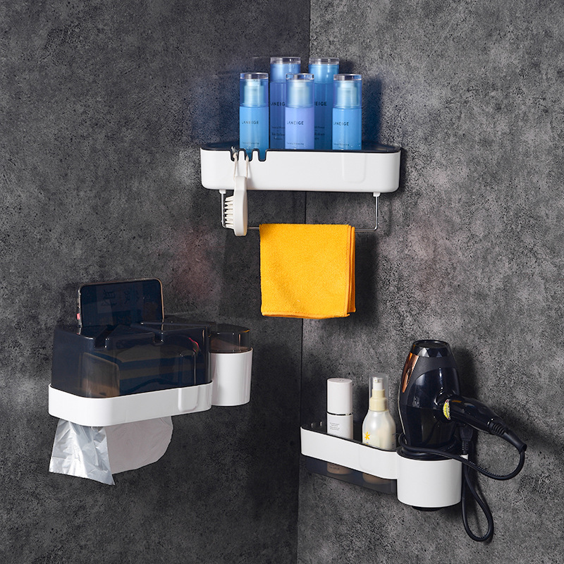 Bathroom Triangle Rack Toilet Tissue Box Wall-mounted Household Waterproof Roll Paper Holder Punch-free Hair Dryer Rack