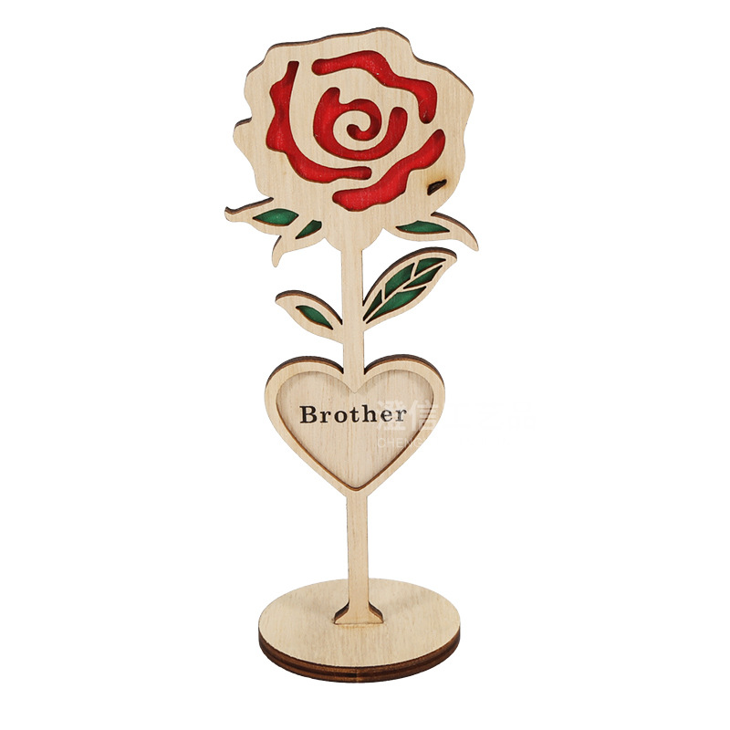 Picture of Father's Day Gift Wooden Ornaments Ins Style Rose Home Light Luxury Decorative Desktop Ornaments Wooden Crafts