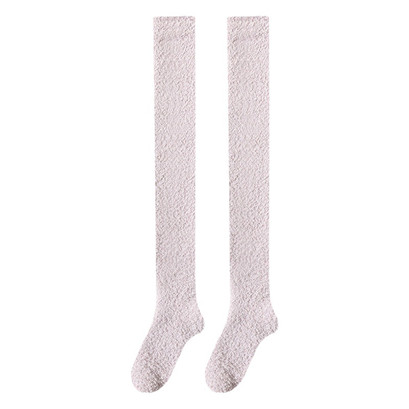 Coral fleece over-the-knee stockings women's autumn and winter fleece-lined thickened knee pads winter home warm sleep floor socks
