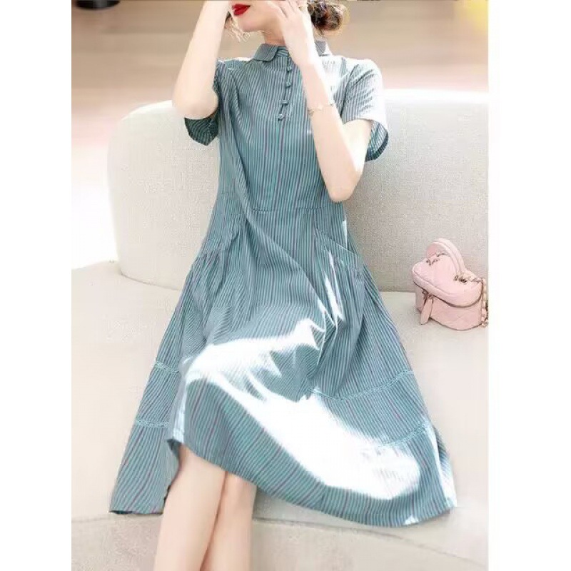 Foreign Trade 2025 Summer New Style Literary Casual Loose Plus Size Women's Clothing Small Waist Elegant Age-Reducing Dress