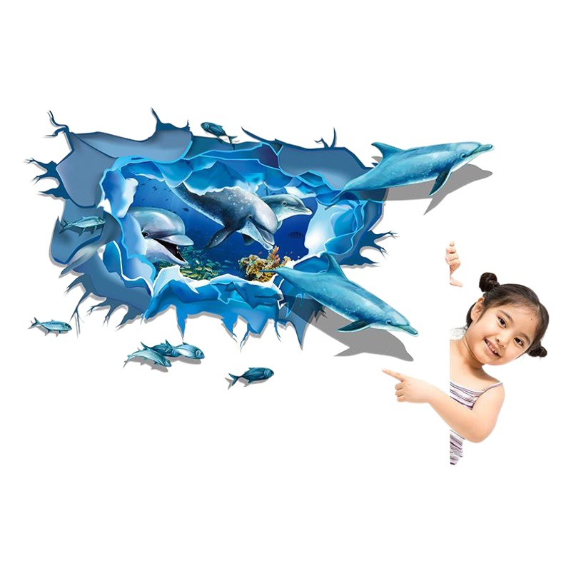 4176 children's room bedroom living room background decorative wall stickers marine dolphin fish group waterproof removable stickers