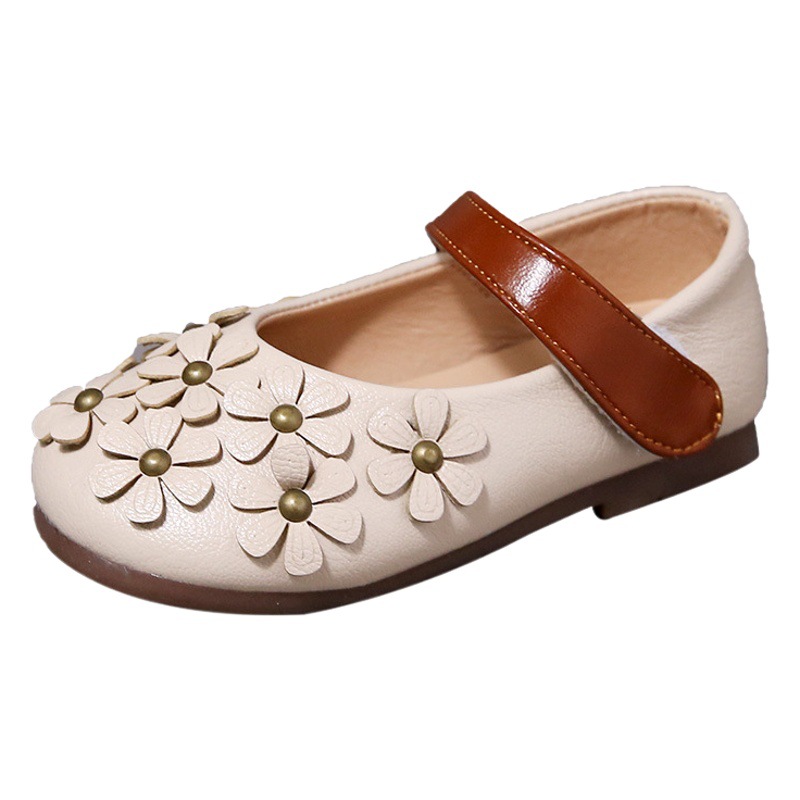 2025 Spring and Autumn New Girls' Small Leather Shoes Korean Style Baby Girl Flower Single Shoes Soft Sole Little Girls Fashion Princess Shoes
