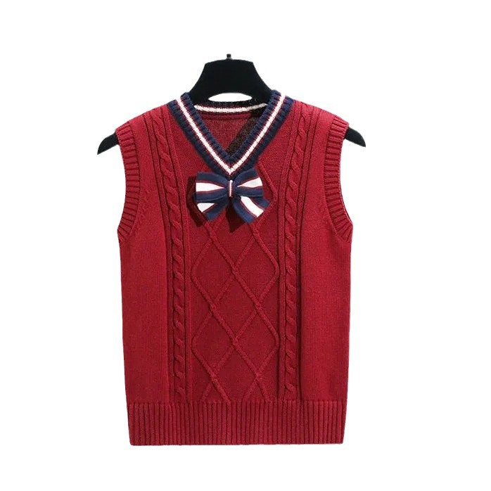 Picture of cuhk girls spring and autumn new fashion V-neck pullover vest girls western style academic style knitted vest
