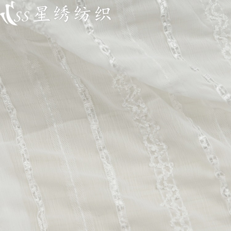 Picture of New Chiffon Wrinkle Embroidered Fabric Mesh Bright Silk Crocheted Fabric Soft Skin Friendly Women's Wear Sun-protective Clothing Shirt Fabric