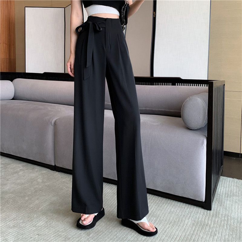 Cross-border black suit pants children spring and summer 2024 new loose wide-leg pants design sense high waist drape sense straight tube rest
