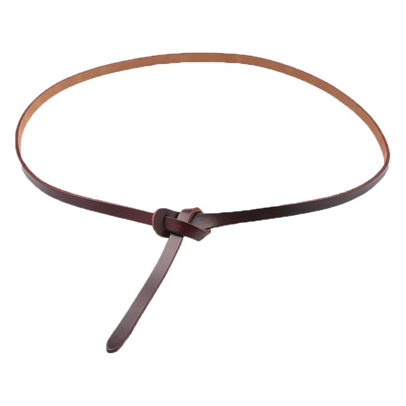 New Women's Genuine Leather Thin Belt All-match Fashionable Buckle-free Knot Belt with Sweater dress Decorative Belt for Hair