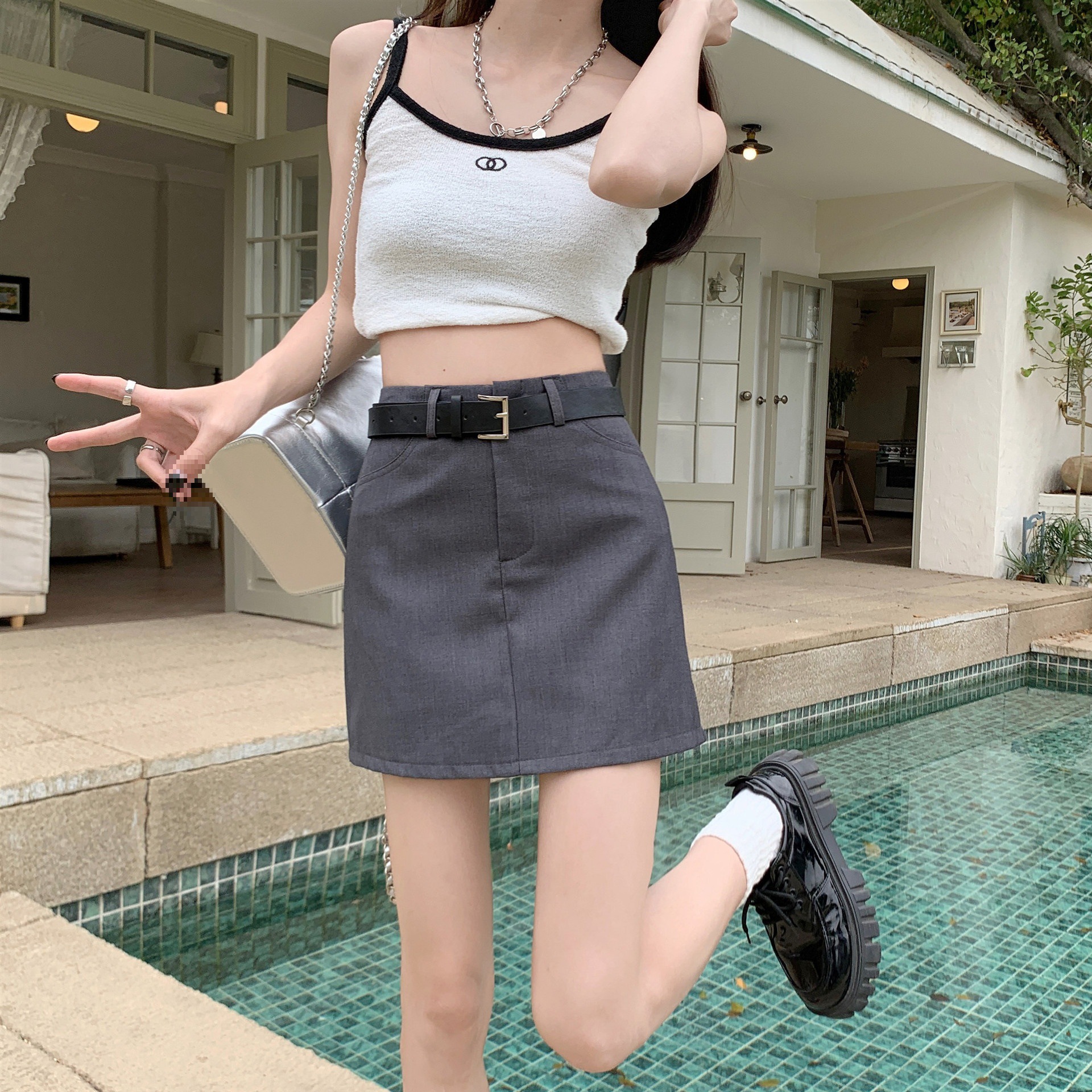 Korean Style 2023 New A- Shaped Skirt Women's Korean Style All-Match High Waist Slimming Suit Skirt Hot Girl