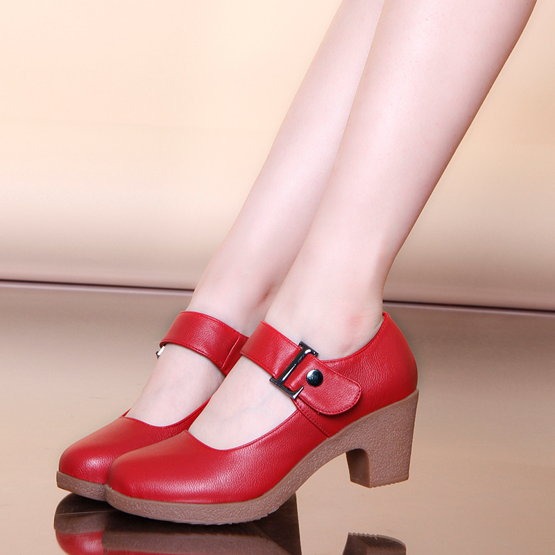 Picture of Square Dance Shoes Middle Heel Dance Shoes Women's Adult Soft Leather Soft Bottom Dance Shoes Square Dance Women's Shoes silver Shoes Four Seasons