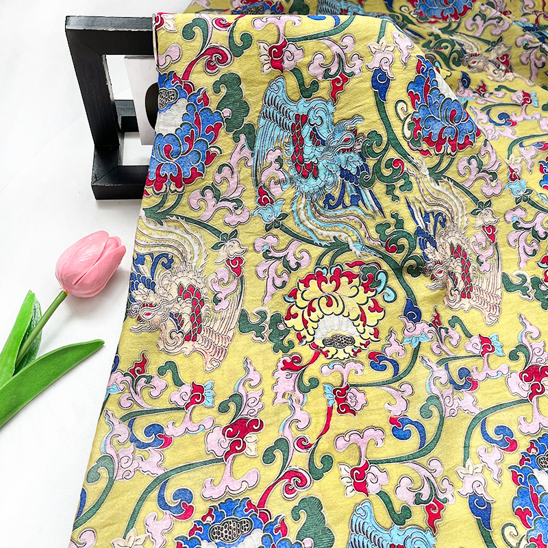 New Chinese Lianfeng Chengxiang digital printing fabric brocade cotton fabric national style cheongsam dress top Hanfu fabric