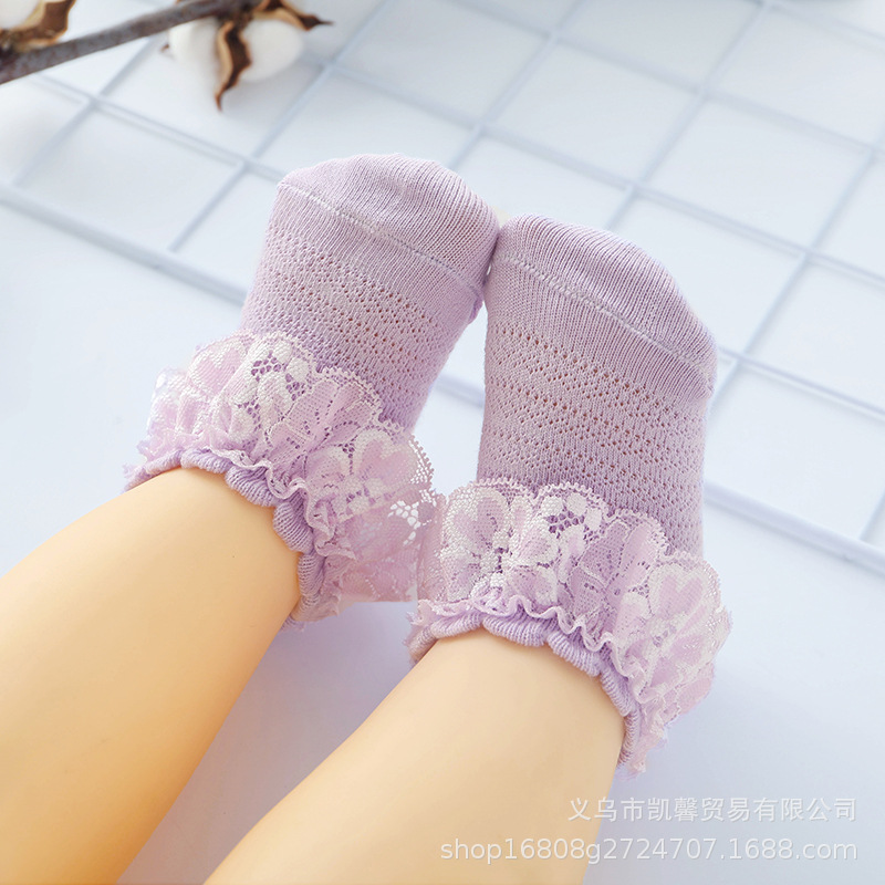 Picture of Children's Socks for Spring, Autumn, and Summer; Girls' Lace Socks, Princess Baby Loose Socks, Breathable Cotton Short Socks for Babies
