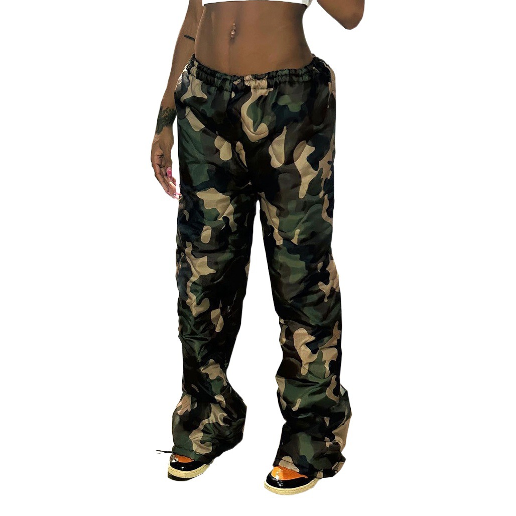 7873PG nazada European and American cross-border Amazon new camouflage quilted loose Street casual straight cotton pants for women