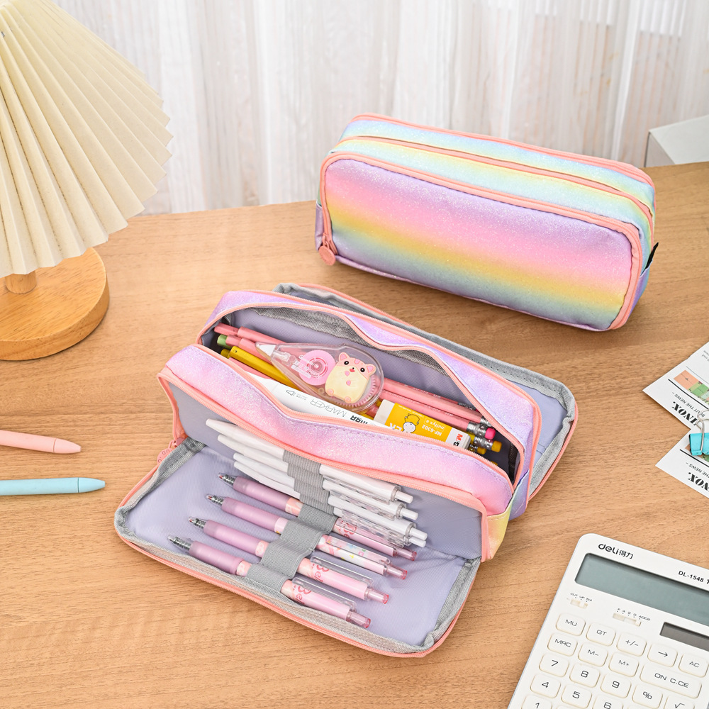 Picture of in stock Double Open Canvas Pencil Bag Wholesale Multi-layer Large Capacity Student Junior High School Student Pencil Case Multifunctional Simple Stationery Bag