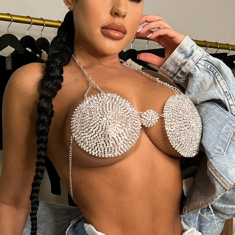 Europe and the United States cross-border hot full diamond bra nightclub party sexy exaggerated flash diamond bra net red body chain accessories