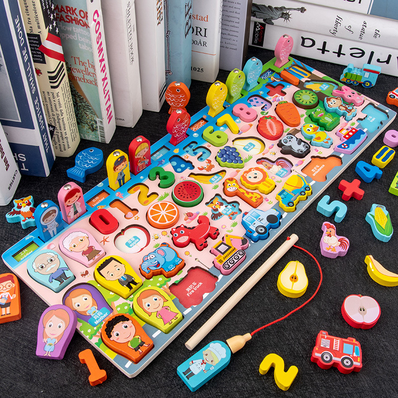 Wooden Seven-in-One Logarithmic Board Multifunctional Computing Magnetic Fishing Game Children's Digital Cognitive Educational Toys