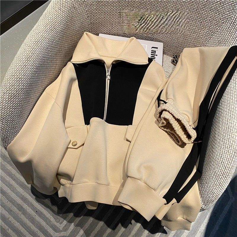 Plus-size fashion suit women's autumn and winter retro style Korean new fashion temperament casual sweatshirt wide-leg pants two-piece set