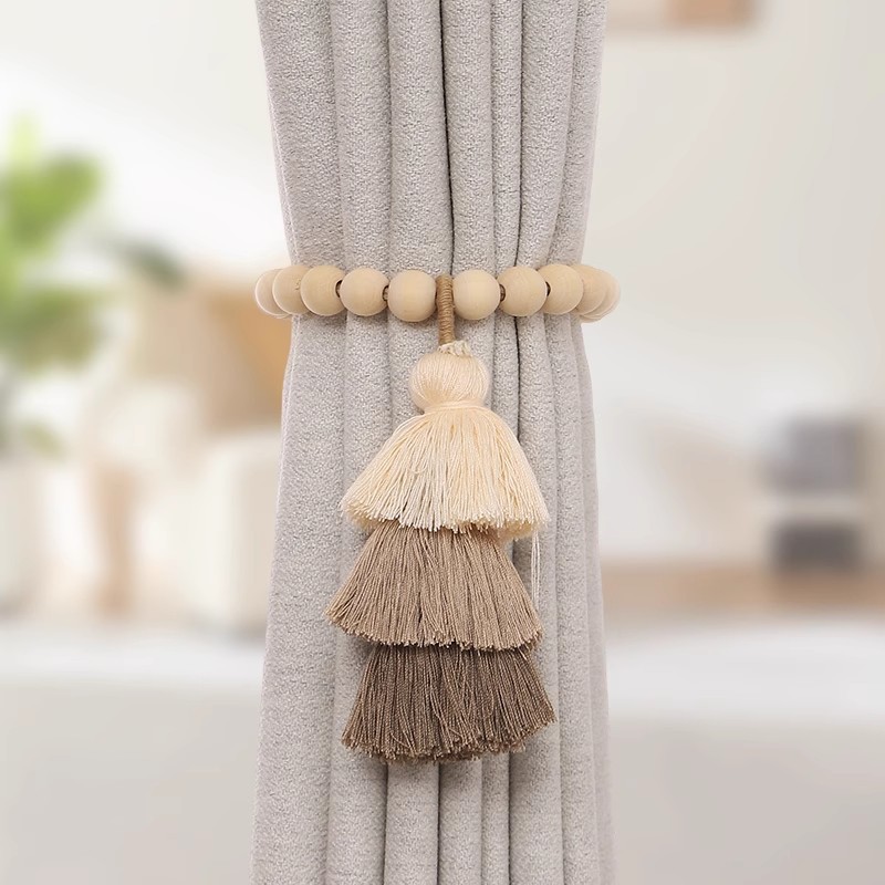INS Wind Curtain Tie Punch-free Handmade Magnetic Wooden Ball Tie Belt Curtain Jewelry Storage Rope Tie Rope Pair